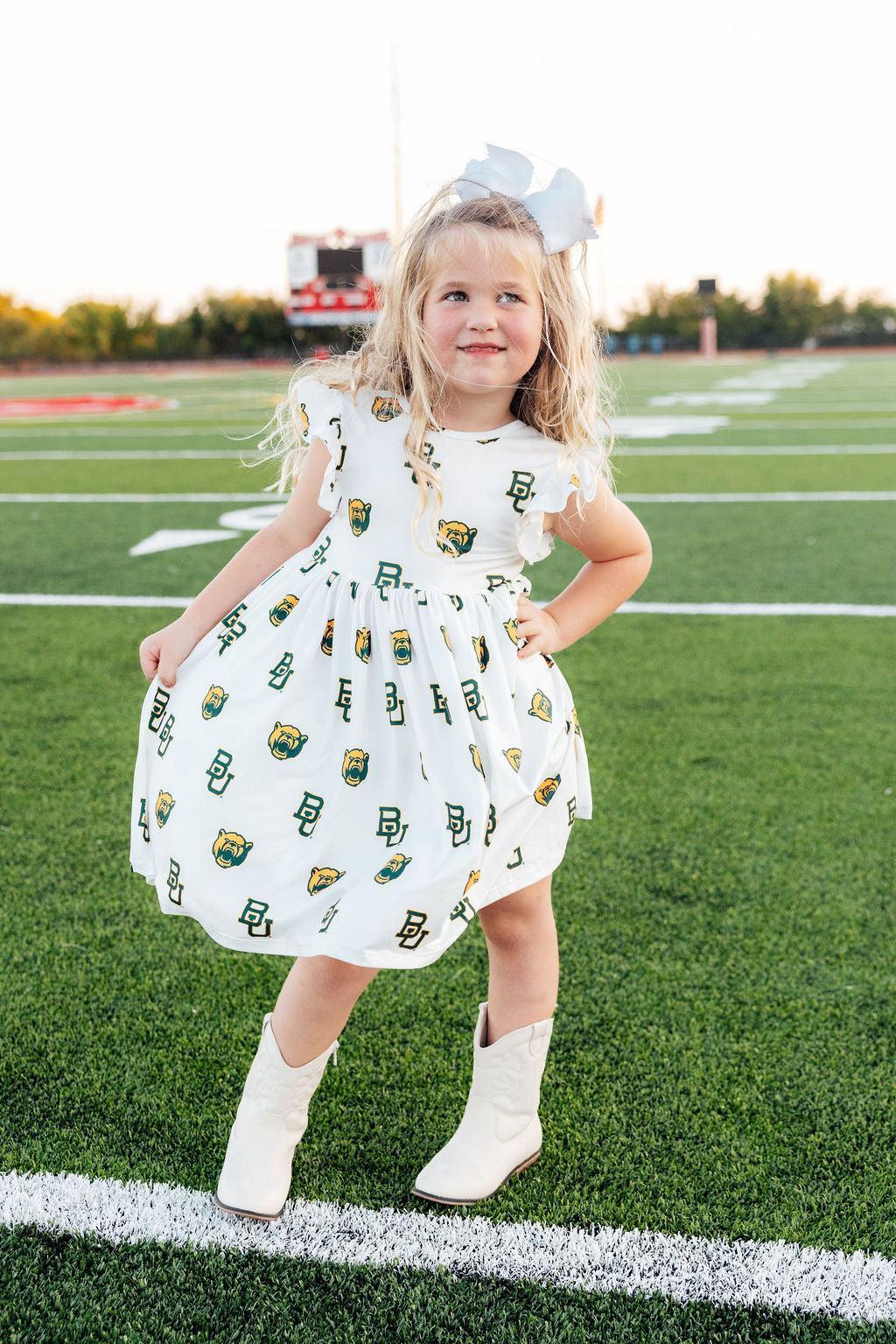 Baylor White Bear Flutter Twirl Dress - Aaria Tees