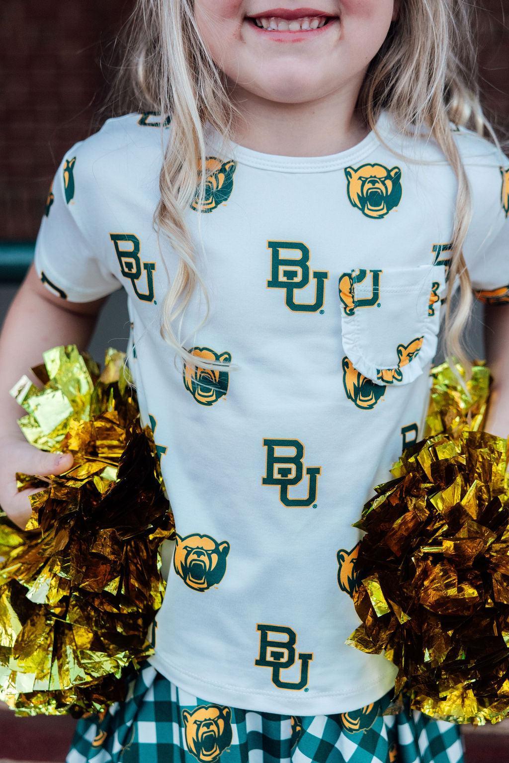 Baylor White Bear Ruffle Pocket Tee - Aaria Tees Aaria Tees