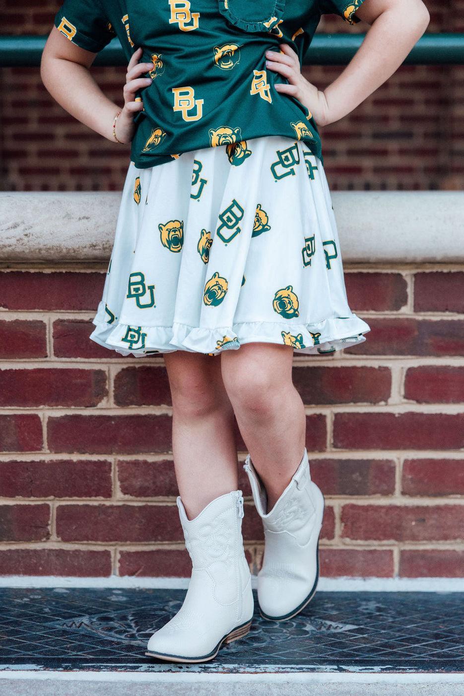 Baylor White Bear Ruffle Twirl Skort - Aaria Tees Aaria Tees