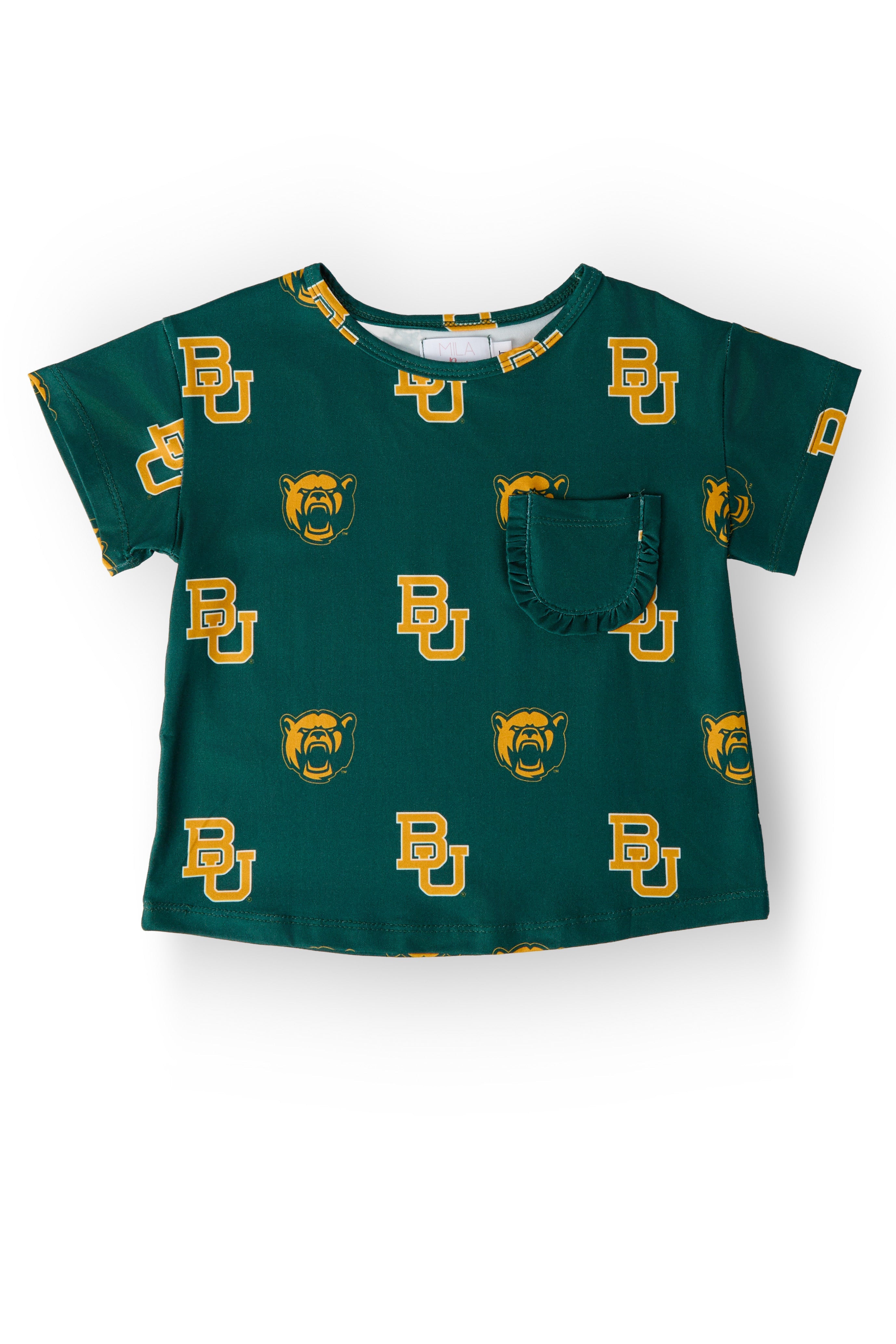 Baylor Green Bear Ruffle Pocket Tee - Aaria Tees Aaria Tees