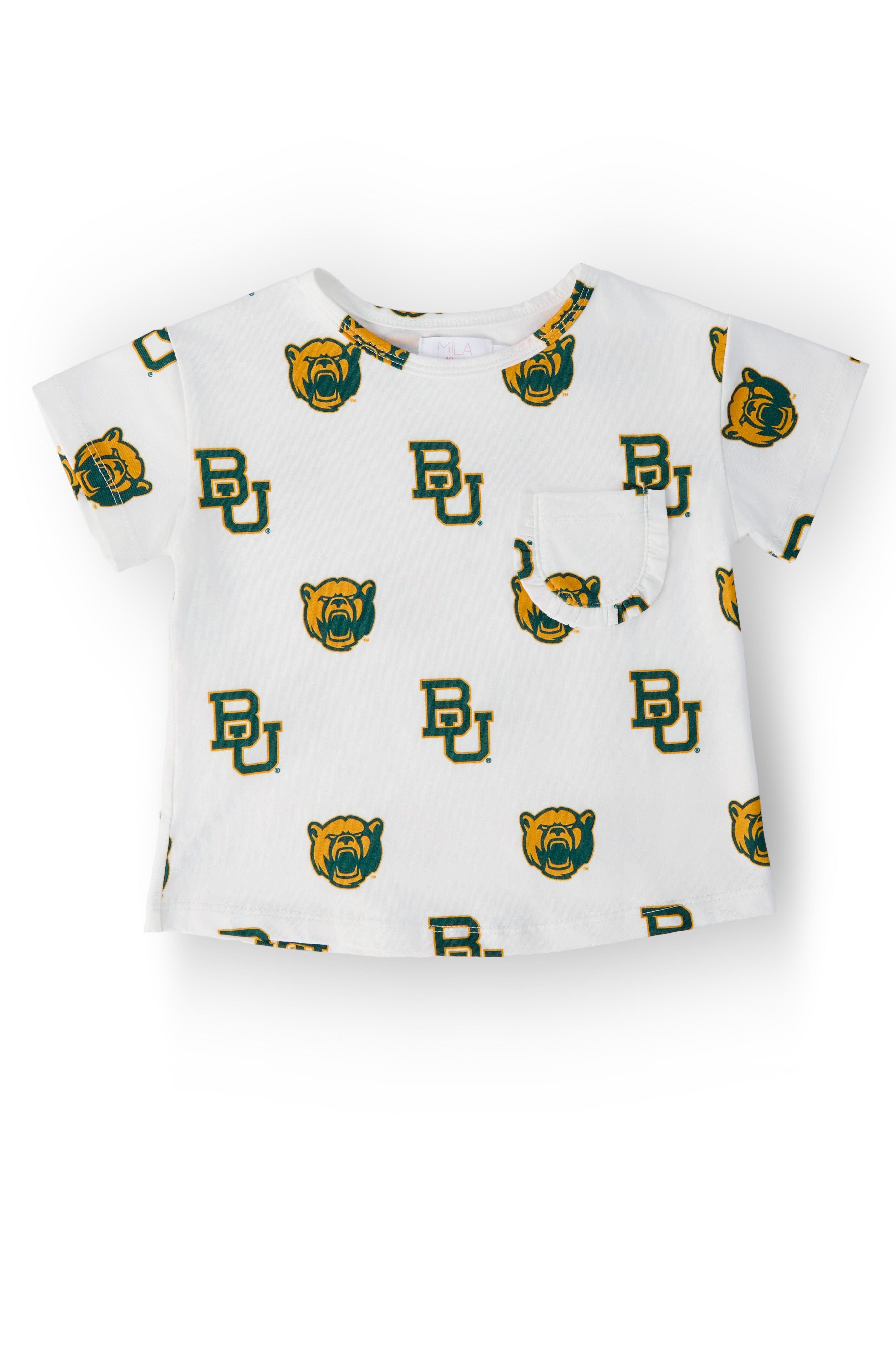 Baylor White Bear Ruffle Pocket Tee - Aaria Tees Aaria Tees