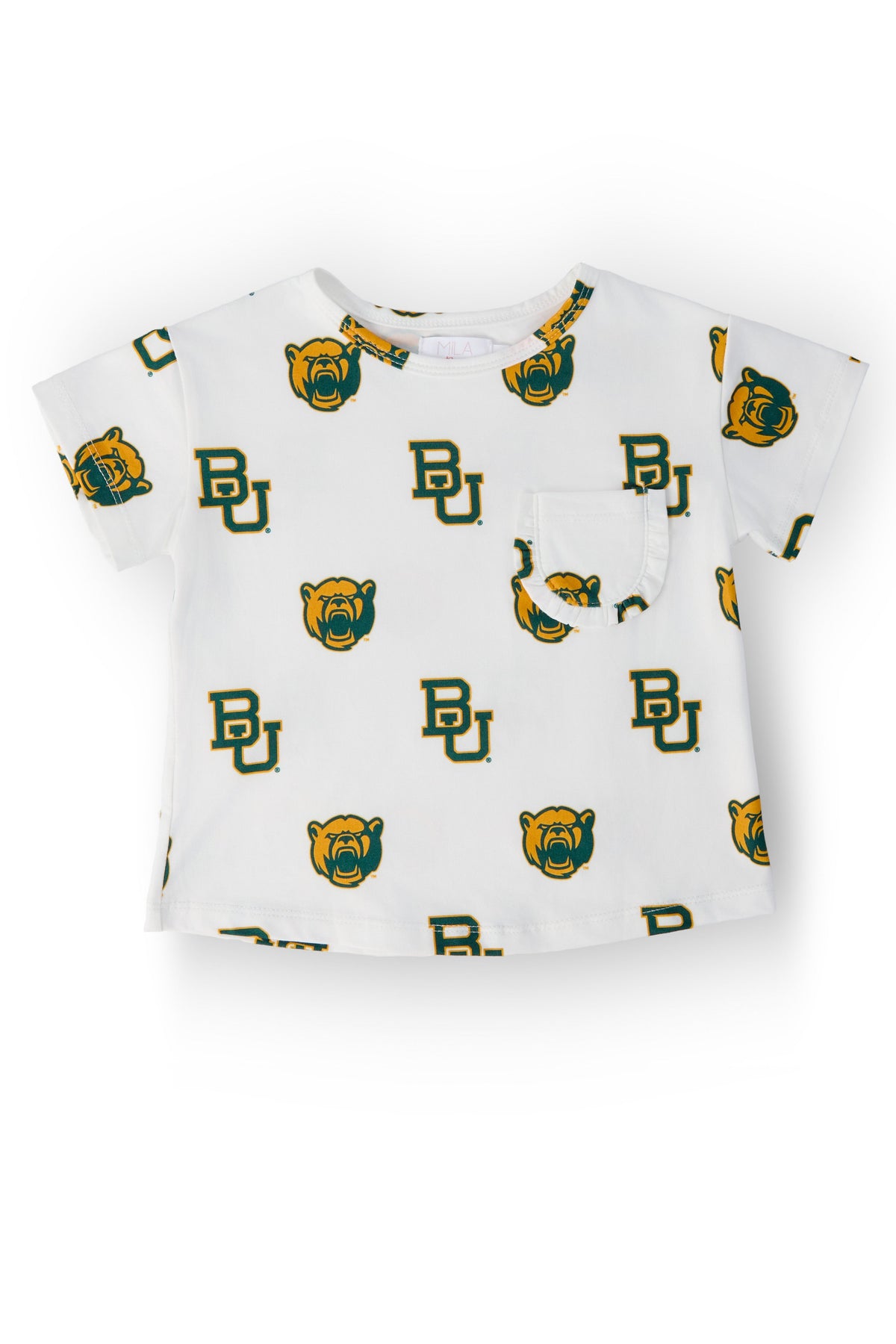 Baylor White Bear Ruffle Pocket Tee - Aaria Tees