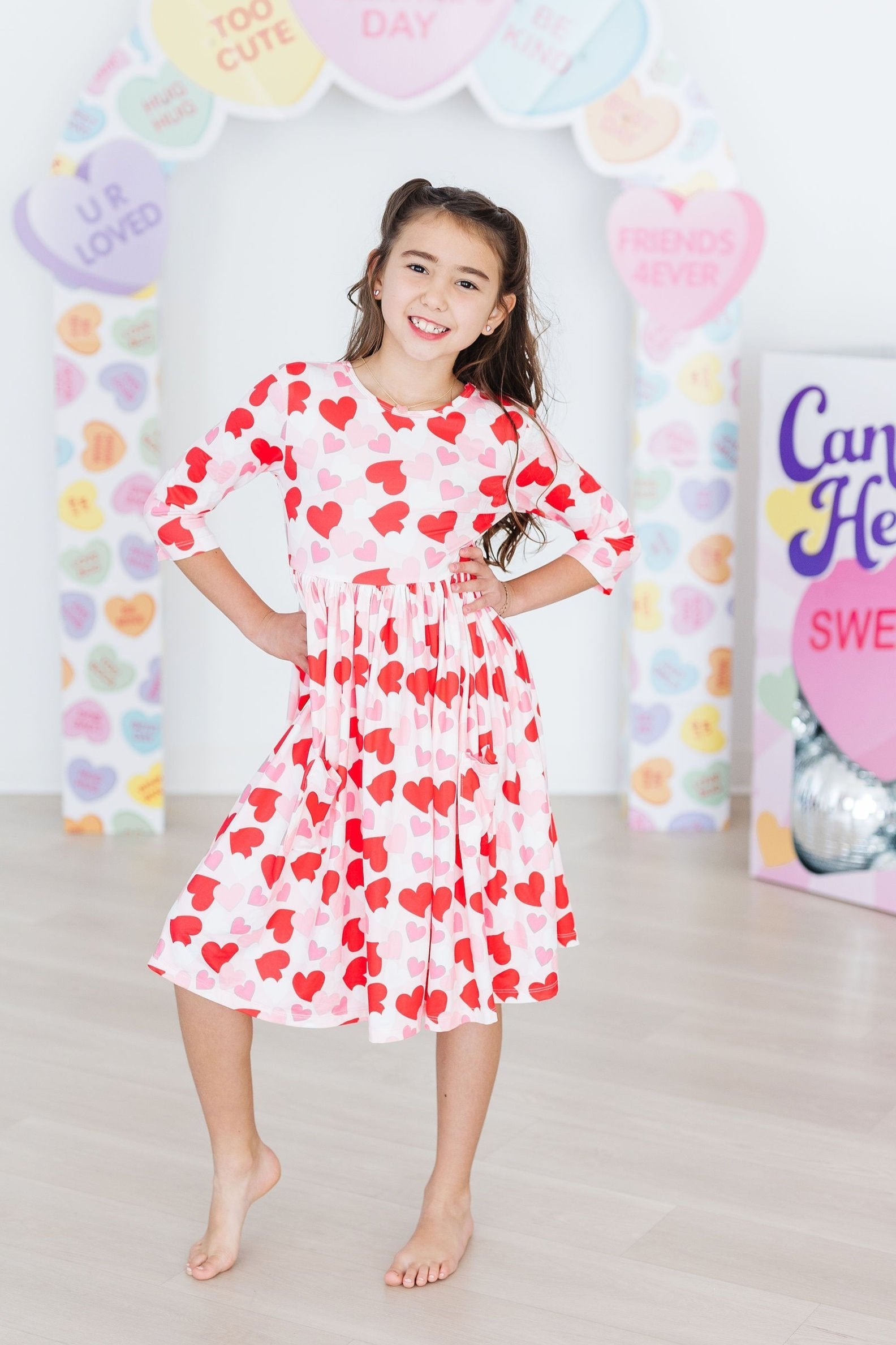 Be Mine 3/4 Sleeve Pocket Twirl Dress - Aaria Tees Aaria Tees