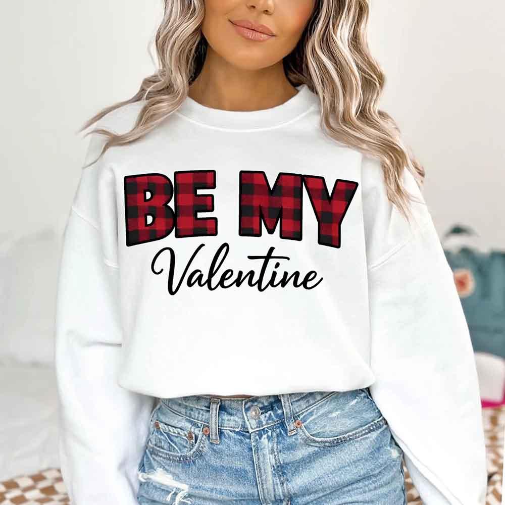 Be My Valentine Buffalo Plaid Crewneck - Valentines Day Sweatshirt - Aaria Tees Aaria Tees
