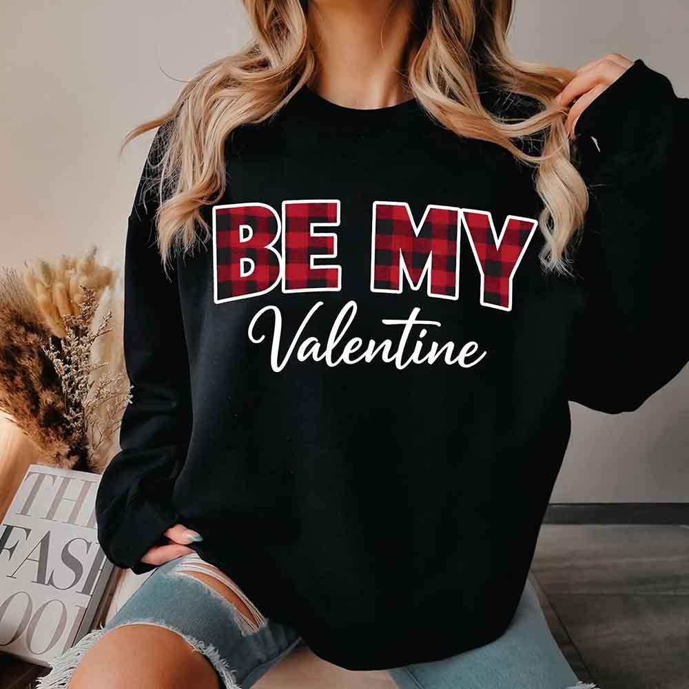 Be My Valentine Buffalo Plaid Crewneck - Valentines Day Sweatshirt - Aaria Tees Aaria Tees