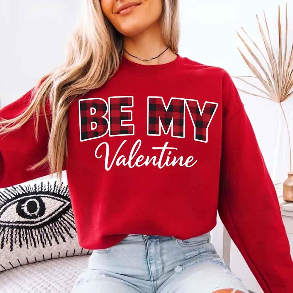 Be My Valentine Buffalo Plaid Crewneck - Valentines Day Sweatshirt - Aaria Tees Aaria Tees