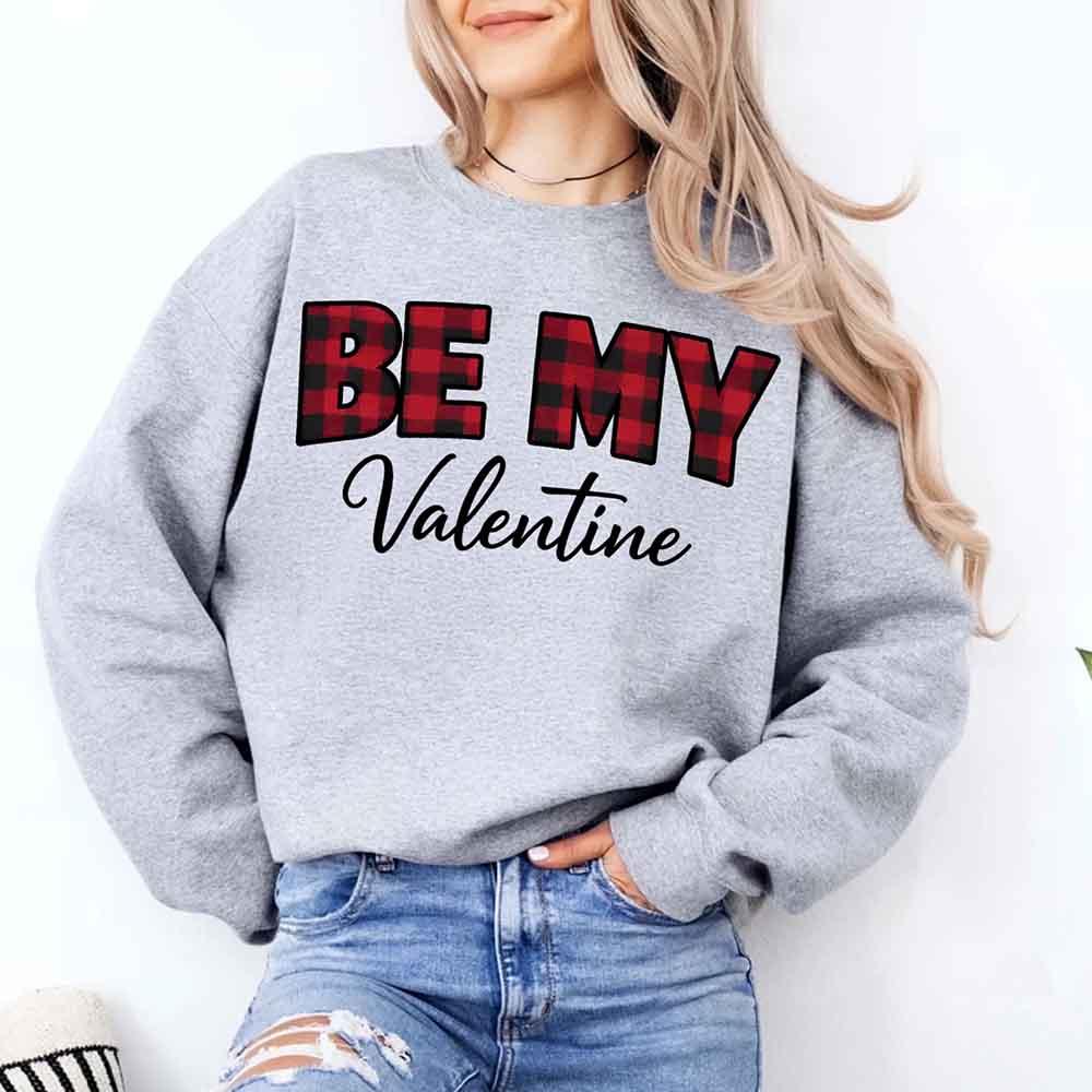 Be My Valentine Buffalo Plaid Crewneck - Valentines Day Sweatshirt - Aaria Tees Aaria Tees