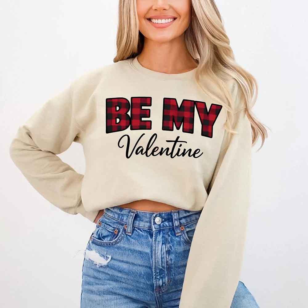 Be My Valentine Buffalo Plaid Crewneck - Valentines Day Sweatshirt - Aaria Tees Aaria Tees