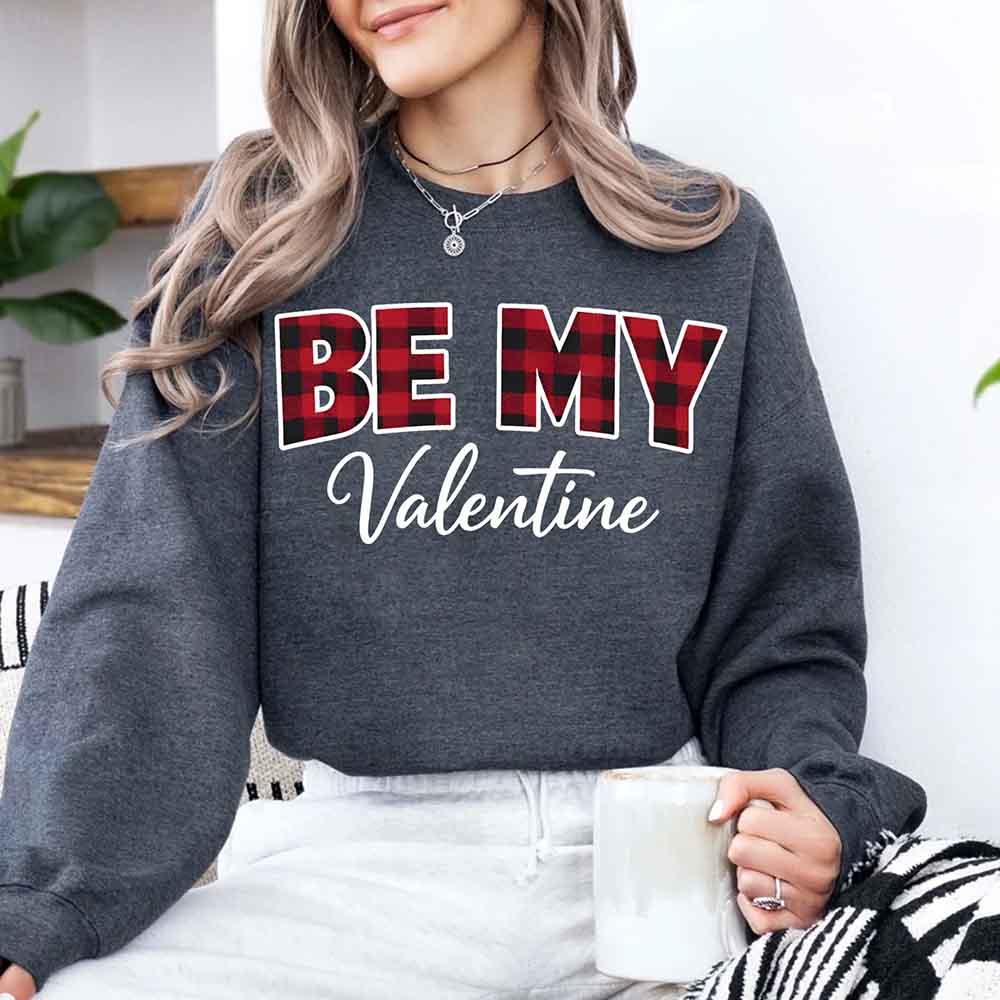 Be My Valentine Buffalo Plaid Crewneck - Valentines Day Sweatshirt - Aaria Tees Aaria Tees