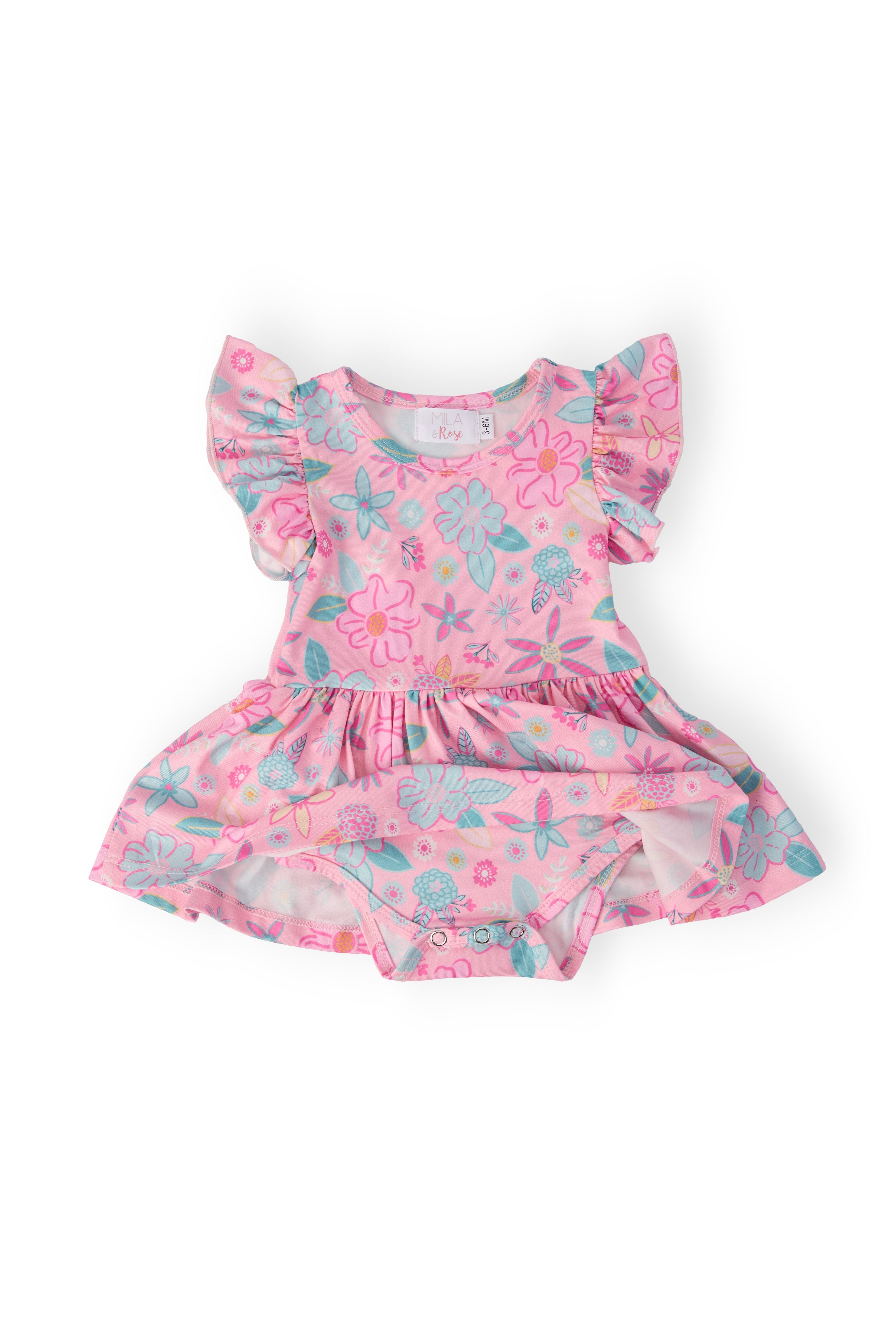 Beachy Blooms S/S Flutter Twirl Bodysuit - Aaria Tees Aaria Tees