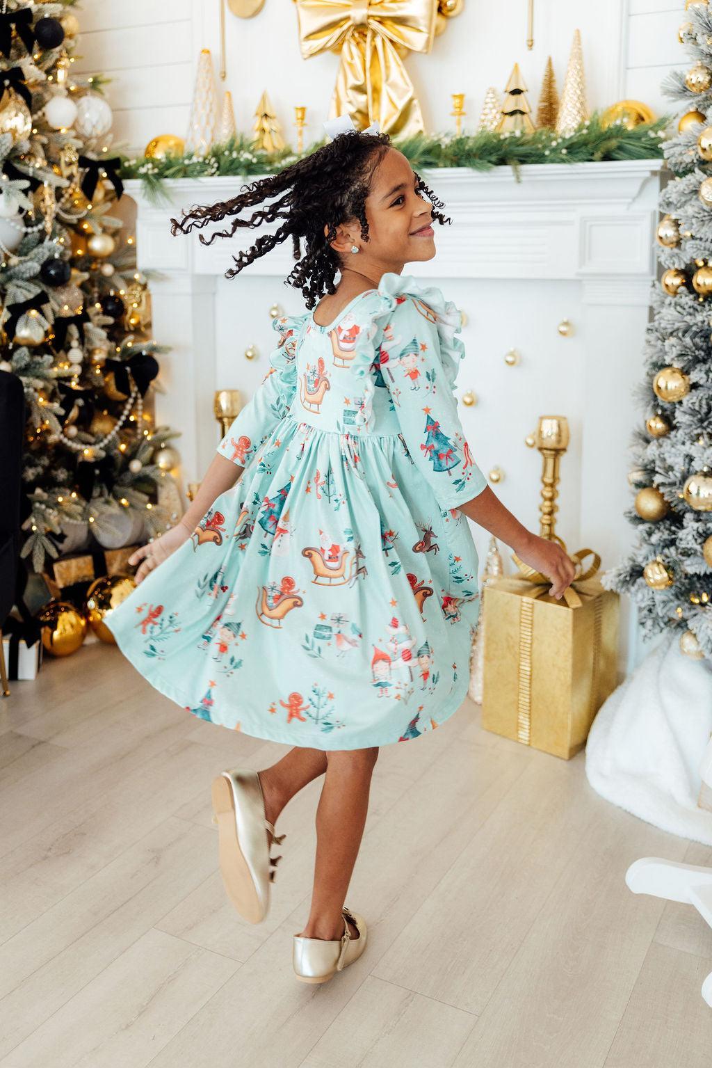 Believe in Your Elf 3/4 Sleeve Ruffle Twirl Dress - Aaria Tees Aaria Tees