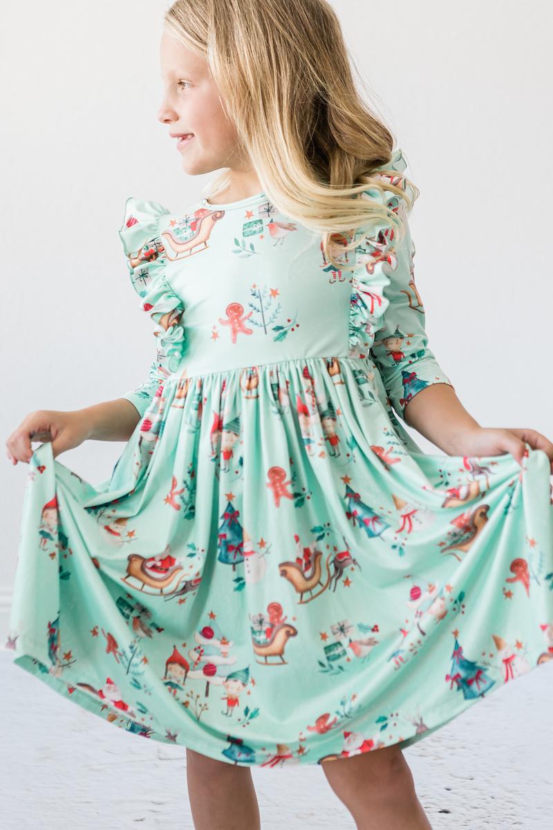 Believe in Your Elf 3/4 Sleeve Ruffle Twirl Dress - Aaria Tees Aaria Tees