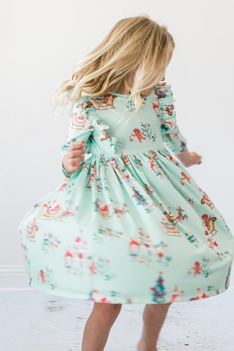 Believe in Your Elf 3/4 Sleeve Ruffle Twirl Dress - Aaria Tees Aaria Tees