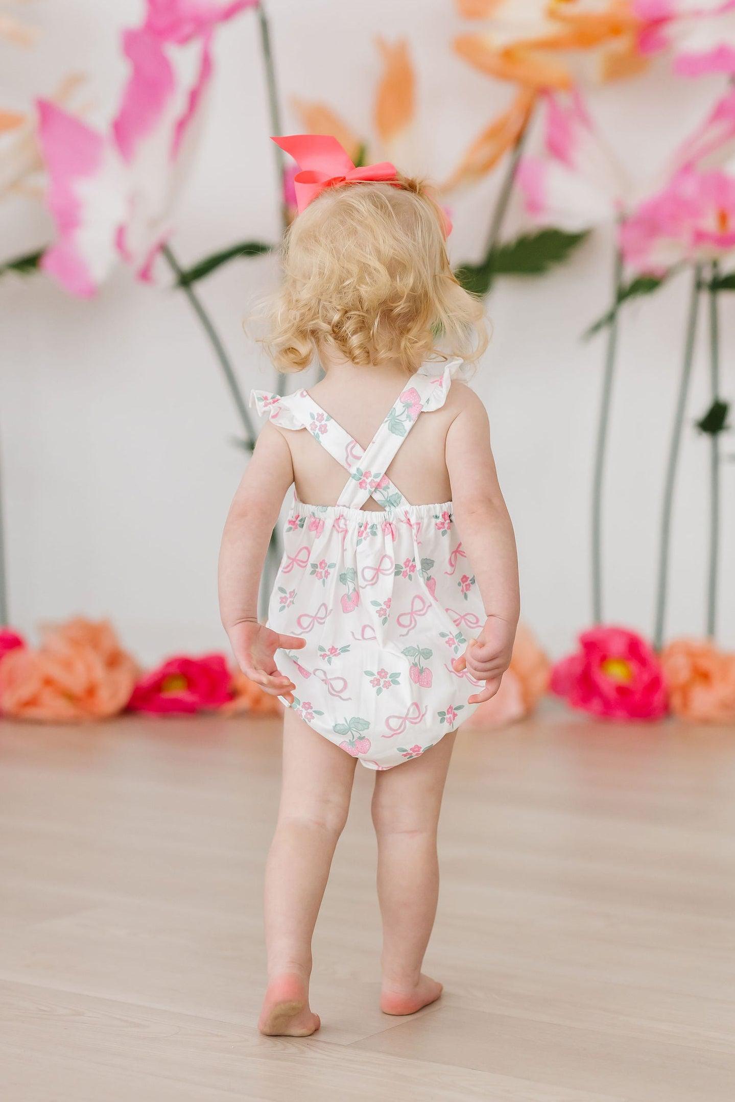 Berries & Bows Ruffle Cross Back Romper - Aaria Tees Aaria Tees