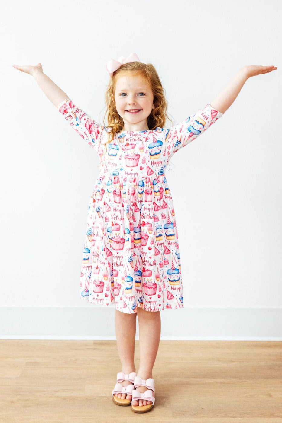 Birthday Girl 3/4 Sleeve Pocket Twirl Dress - Aaria Tees Aaria Tees