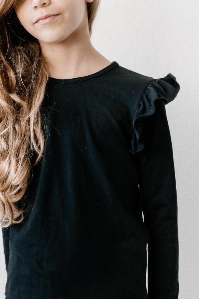 Black L/S Ruffle Tee - Aaria Tees Aaria Tees