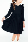Black L/S Ruffle Twirl Dress - Aaria Tees Aaria Tees