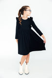 Black L/S Ruffle Twirl Dress - Aaria Tees Aaria Tees