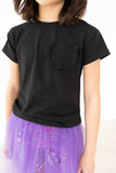 Black Ruffle Pocket Tee - Aaria Tees Aaria Tees