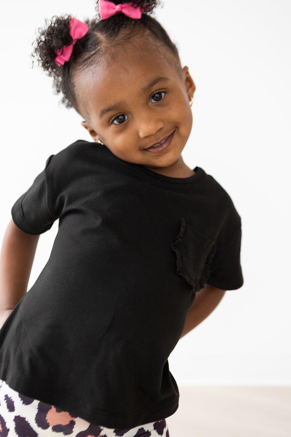 Black Ruffle Pocket Tee - Aaria Tees Aaria Tees