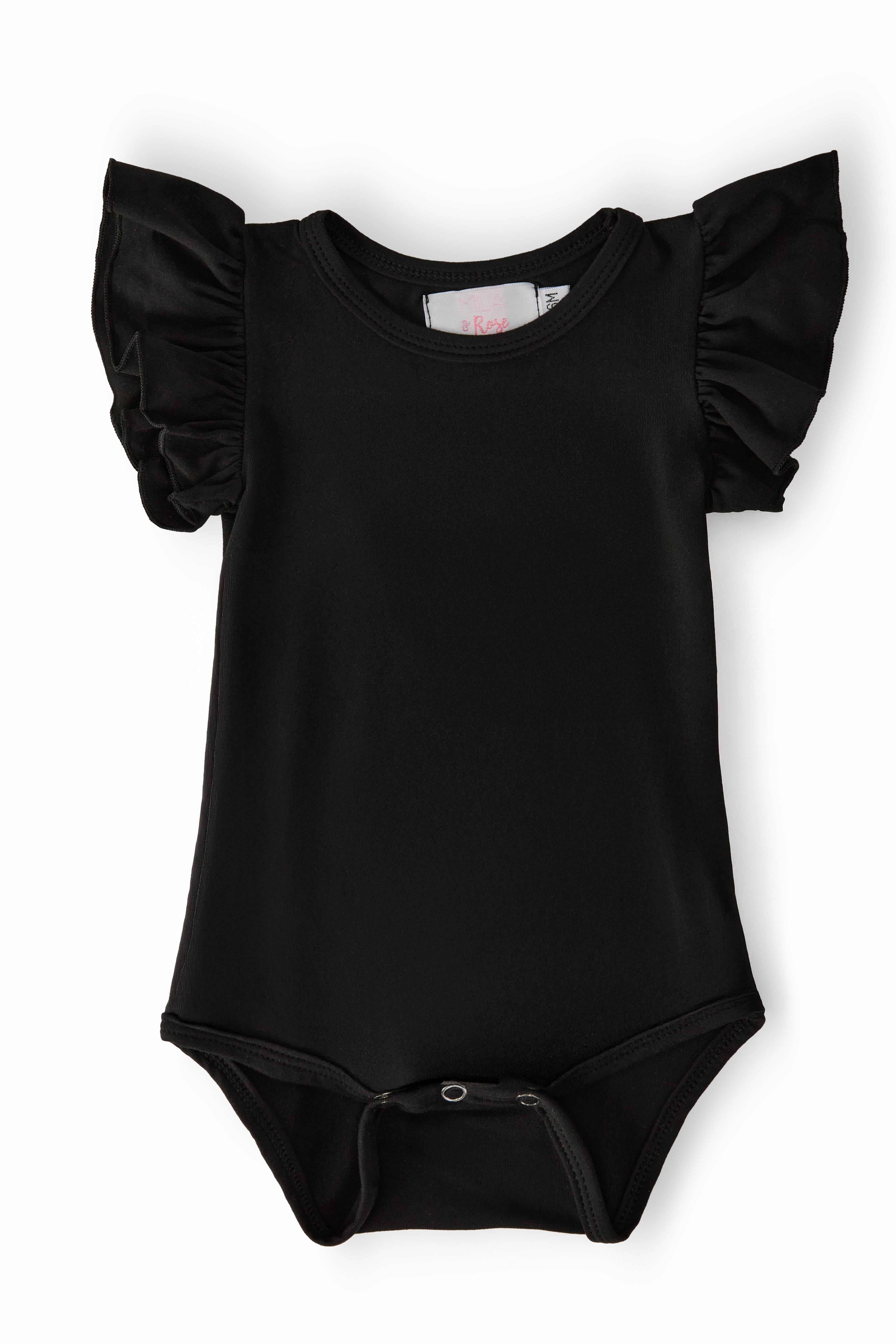Black S/S Flutter Bodysuit - Aaria Tees Aaria Tees