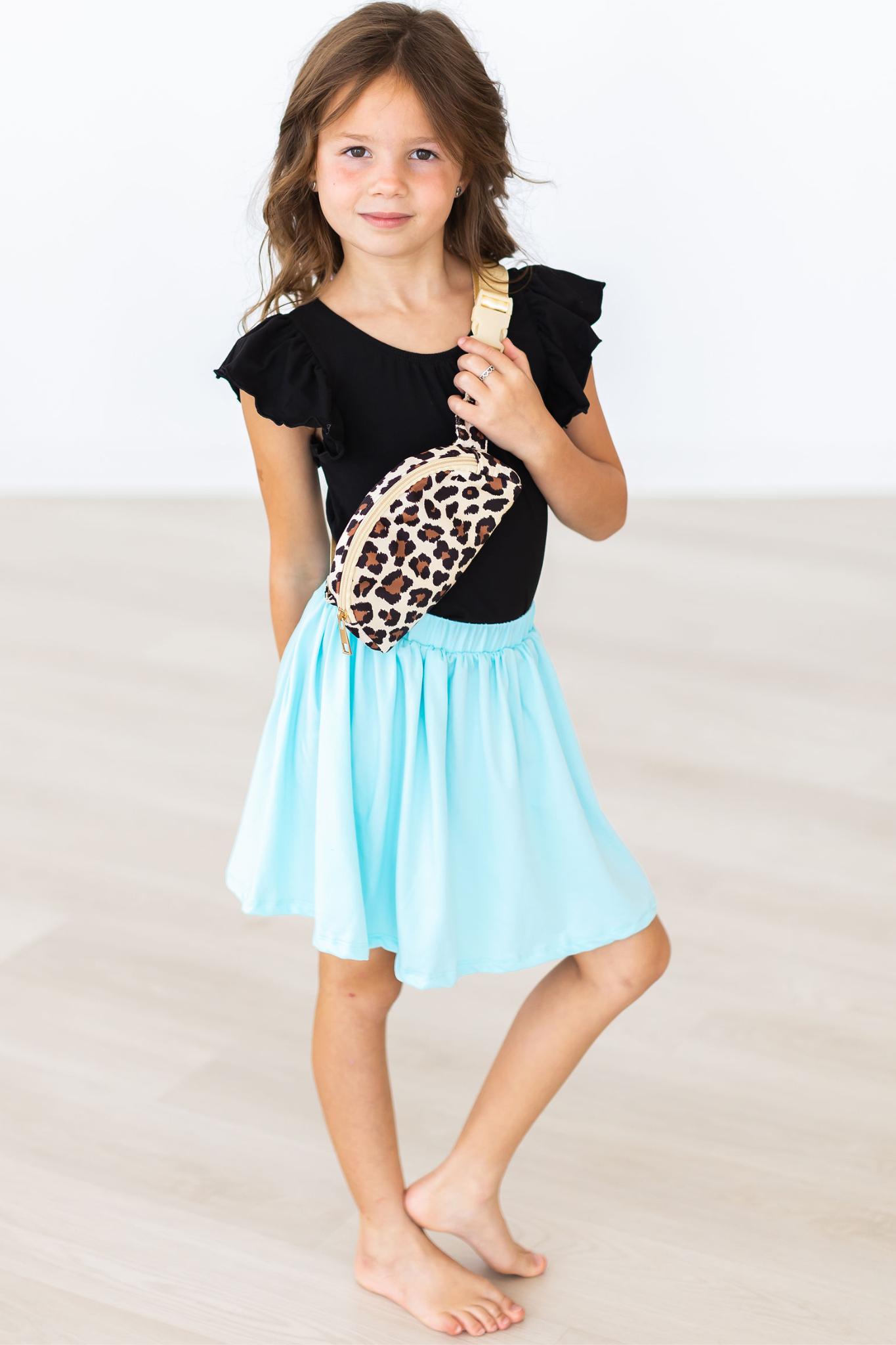 Black S/S Flutter Sleeve Leotard - Aaria Tees Aaria Tees
