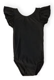 Black S/S Flutter Sleeve Leotard - Aaria Tees Aaria Tees