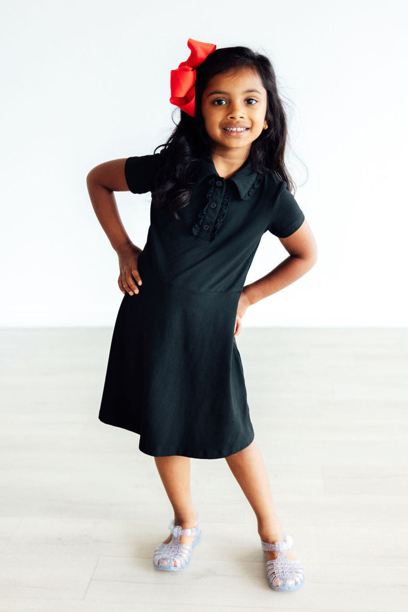 Black S/S Polo Dress - Aaria Tees