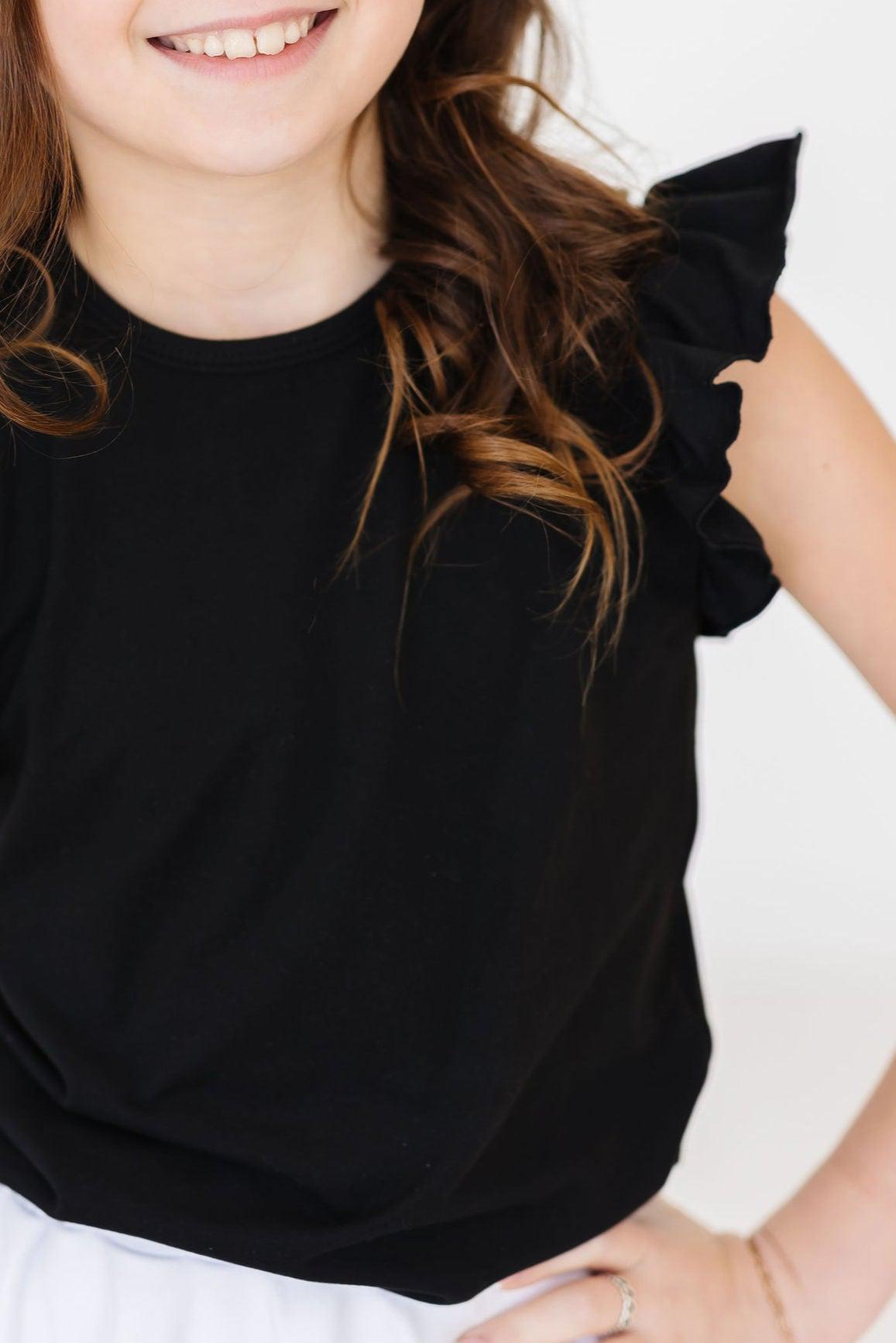 Black S/S Ruffle Tee - Aaria Tees Aaria Tees