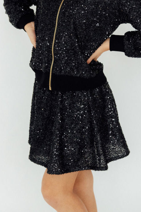 Black Sequin Twirl Skort - Aaria Tees