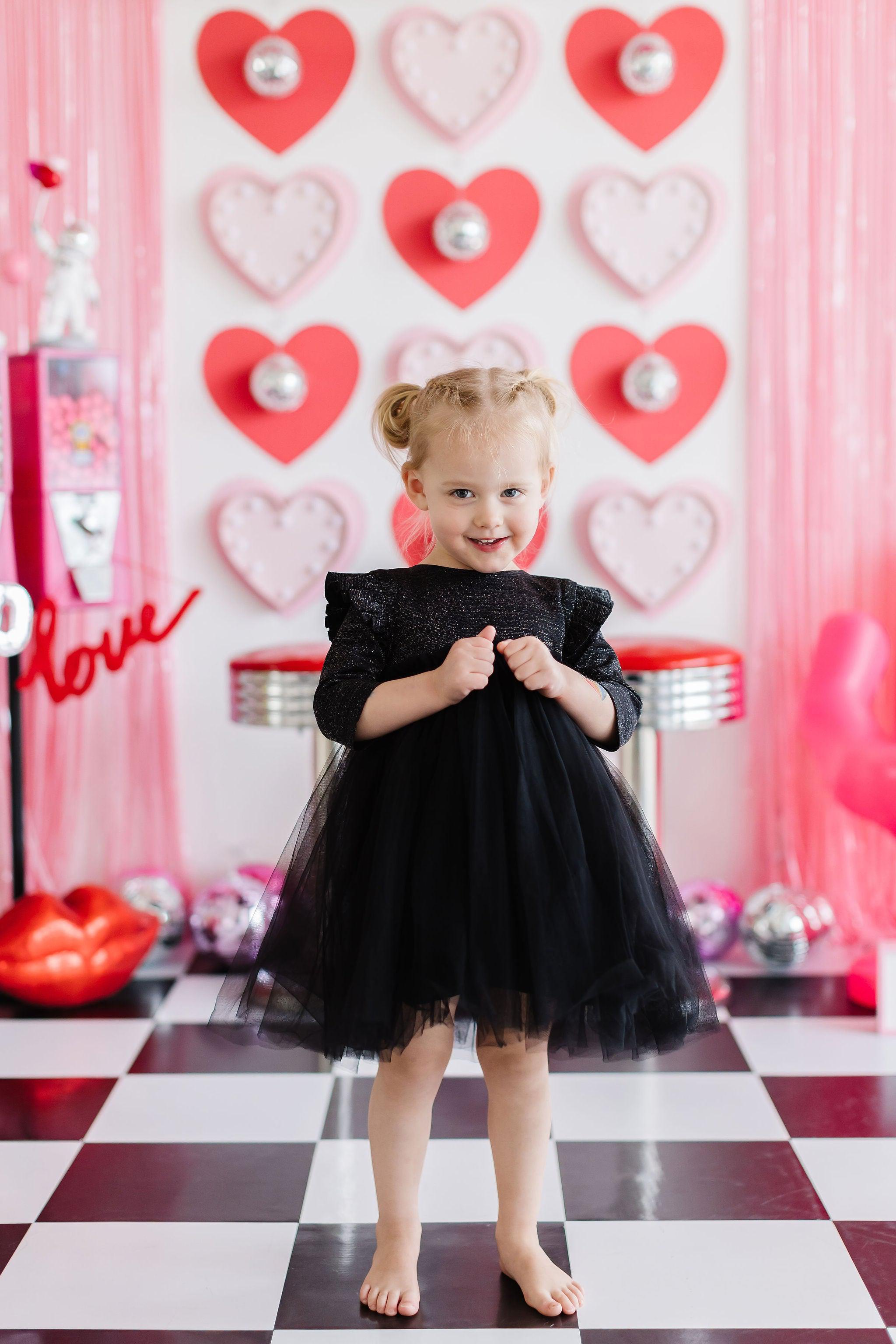 Black Shimmer 3/4 Sleeve Tutu Dress - Aaria Tees Aaria Tees