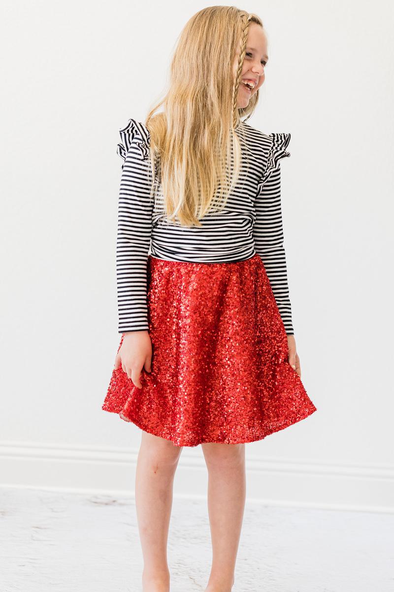 Black & White Stripe L/S Ruffle Tee - Aaria Tees Aaria Tees