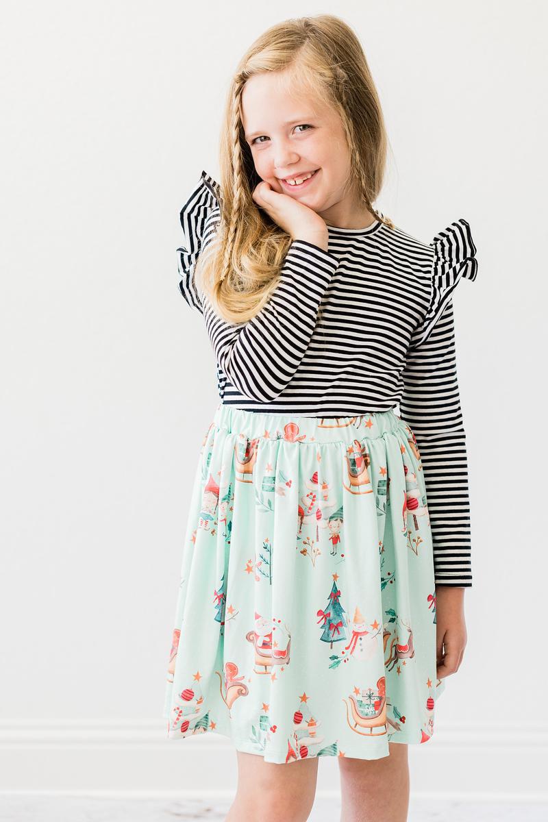 Black & White Stripe L/S Ruffle Tee - Aaria Tees Aaria Tees