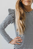Black & White Stripe L/S Ruffle Tee - Aaria Tees Aaria Tees