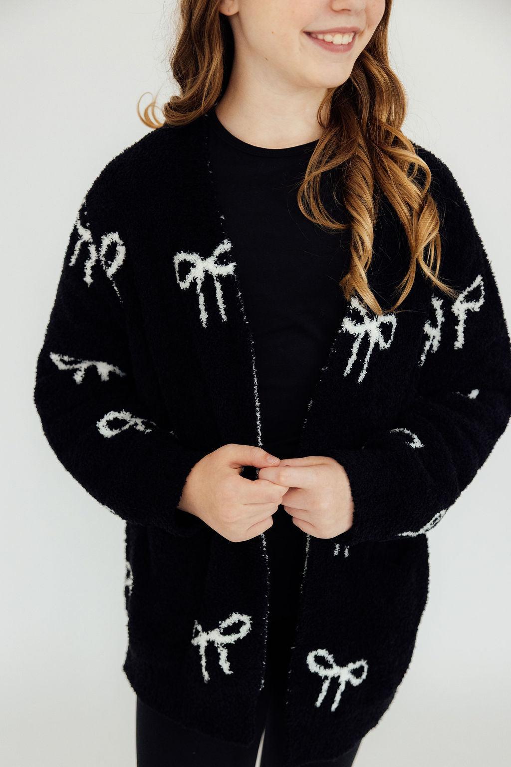 Black/Coconut Bow Cozy Cardigan - Aaria Tees Aaria Tees