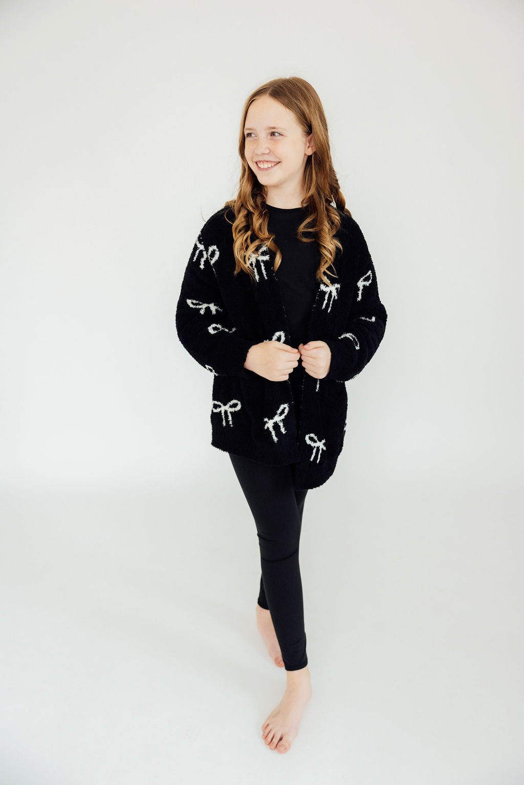 Black/Coconut Bow Cozy Cardigan - Aaria Tees Aaria Tees