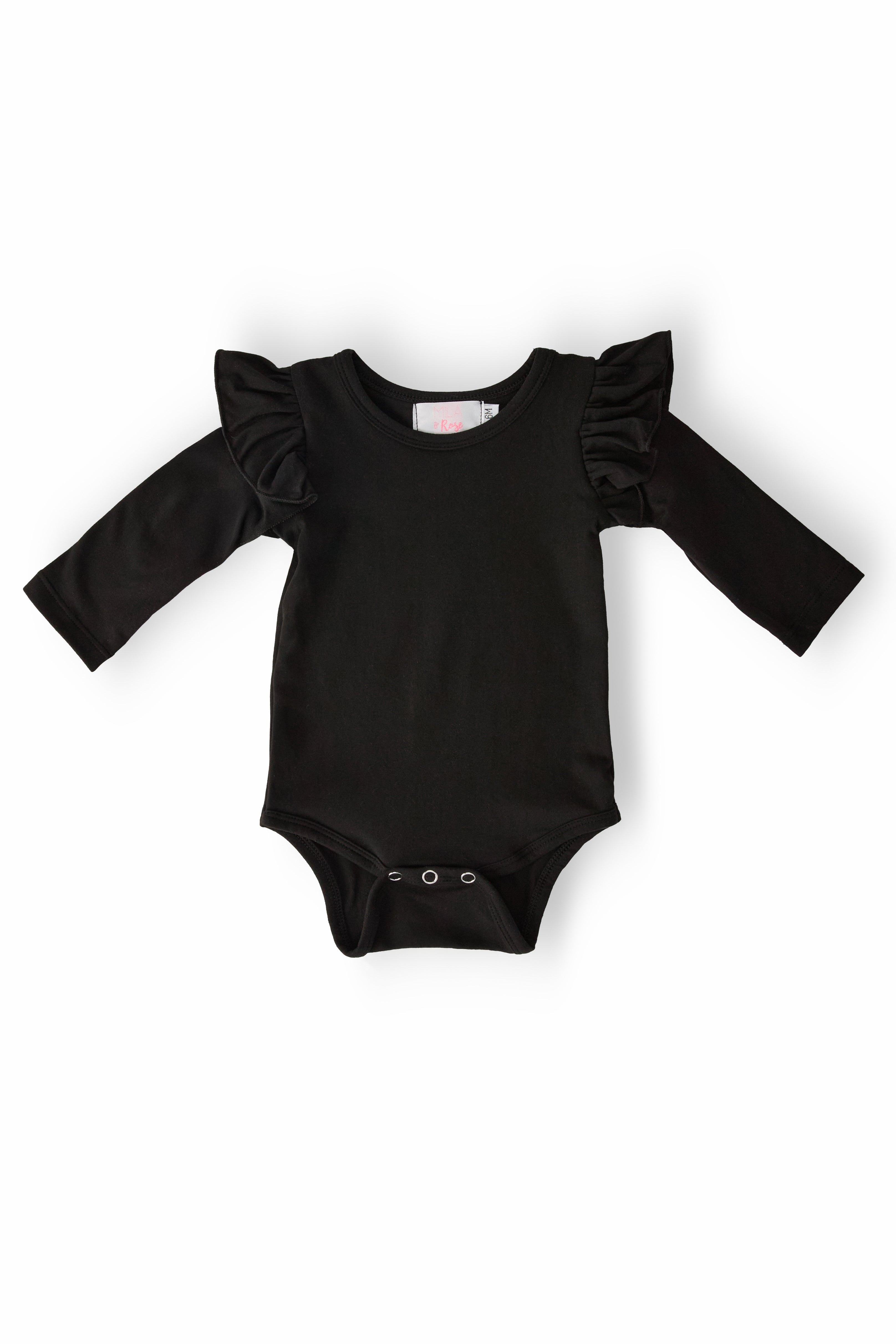 Black L/S Flutter Bodysuit - Aaria Tees Aaria Tees