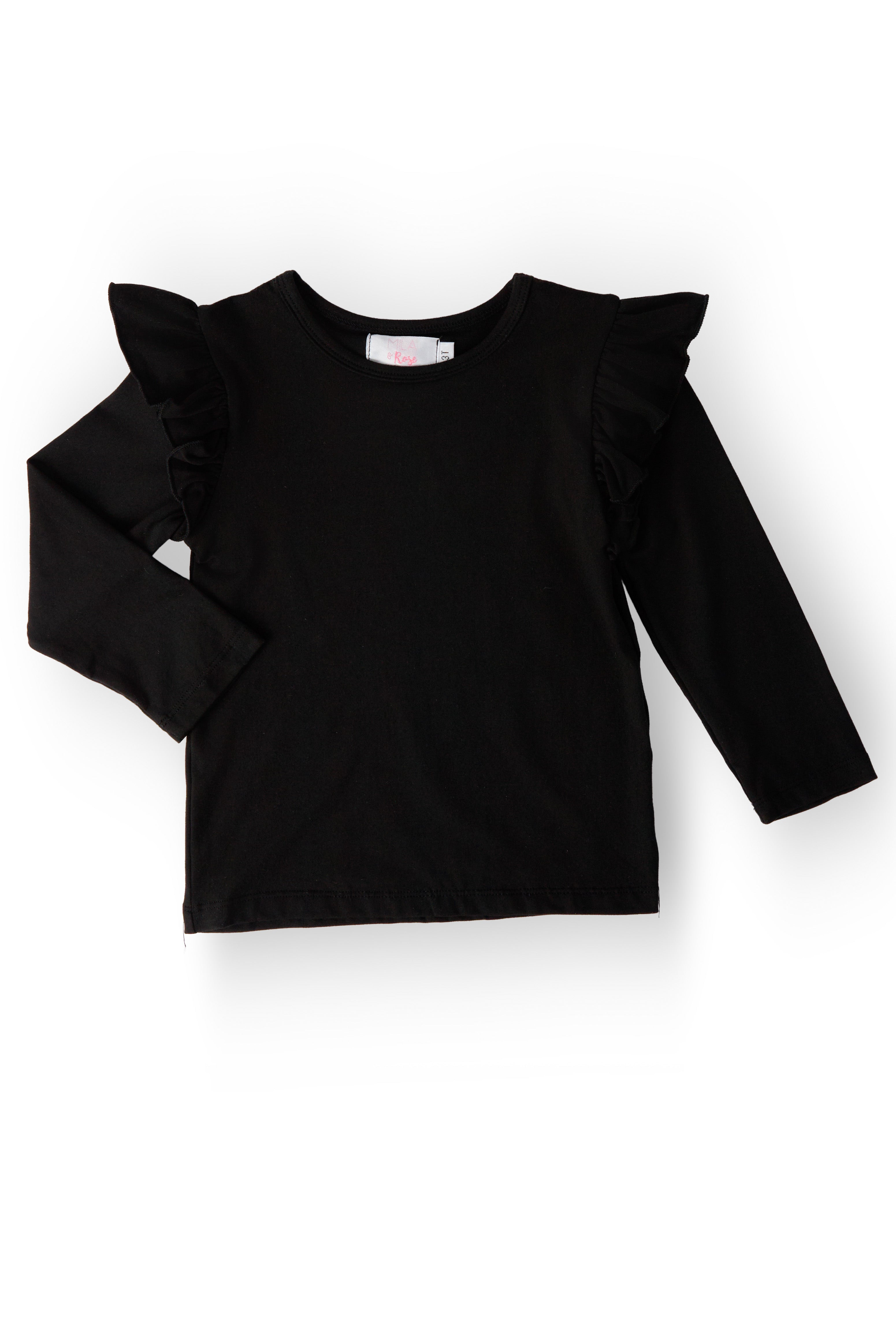 Black L/S Ruffle Tee - Aaria Tees Aaria Tees