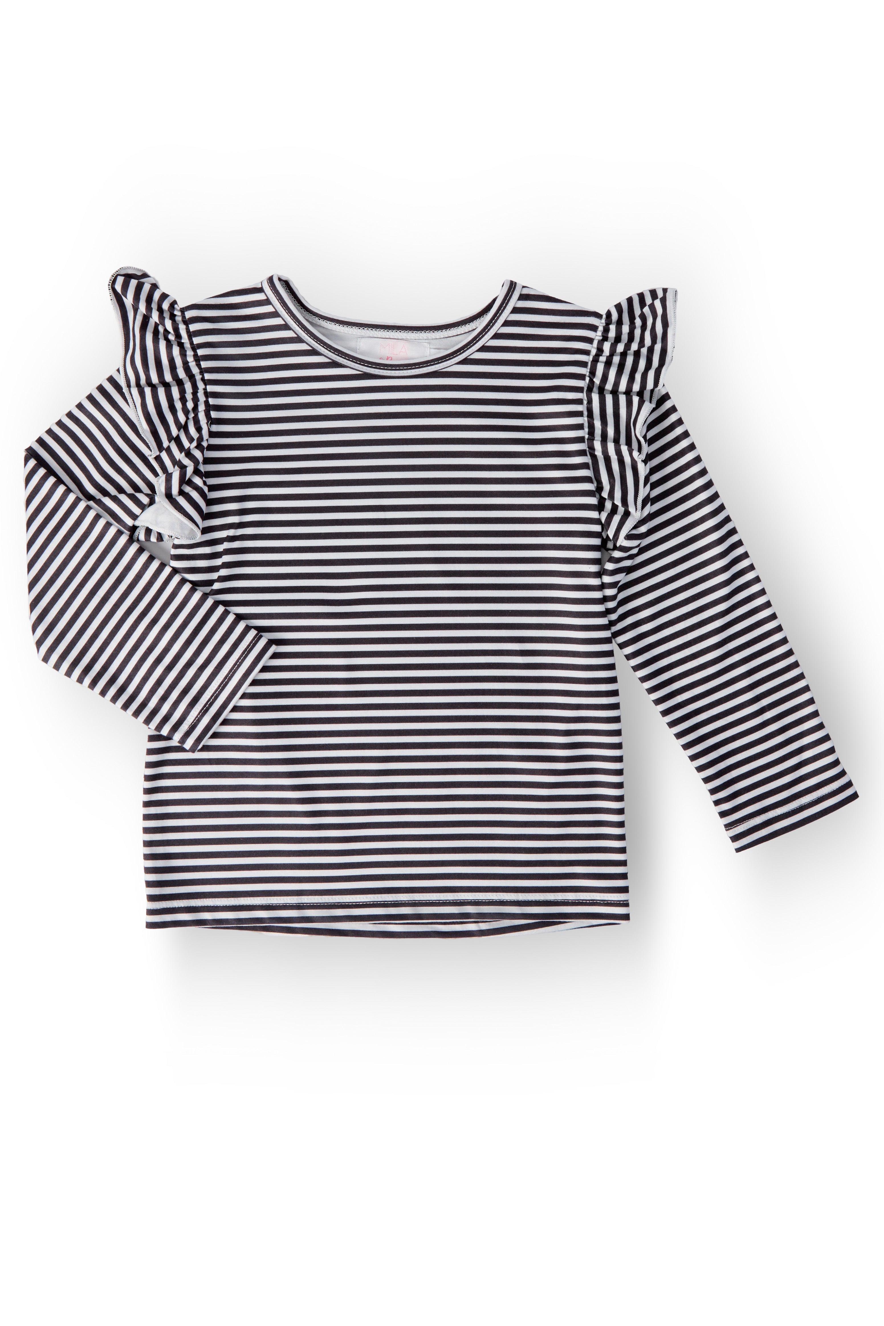 Black & White Stripe L/S Ruffle Tee - Aaria Tees Aaria Tees