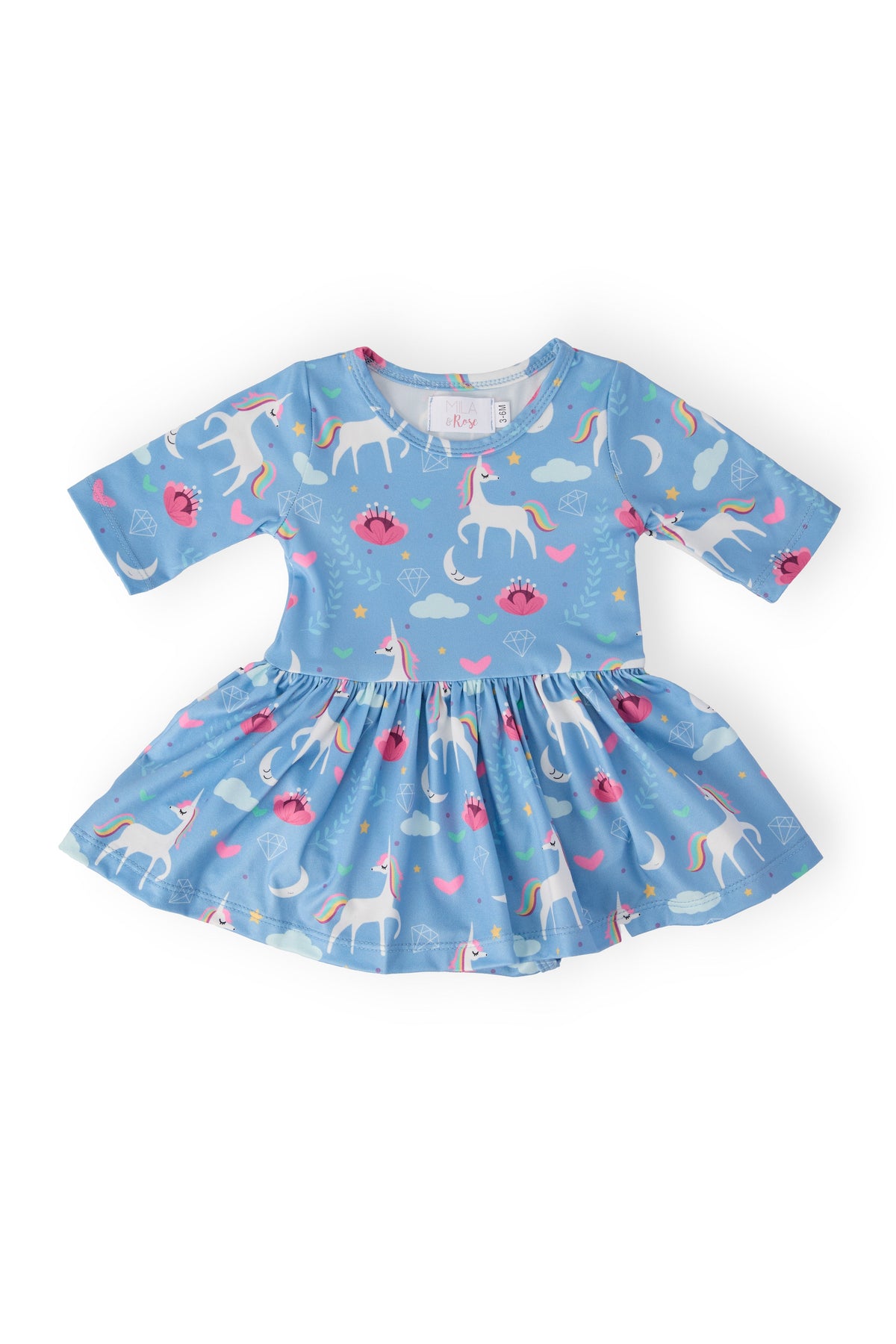 Blue Moon 3/4 Sleeve Twirl Bodysuit - Aaria Tees