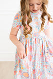 SALE Blue Retro Unicorns S/S Pocket Twirl Dress - Aaria Tees Aaria Tees