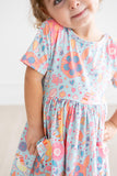 SALE Blue Retro Unicorns S/S Pocket Twirl Dress - Aaria Tees Aaria Tees