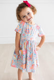 SALE Blue Retro Unicorns S/S Pocket Twirl Dress - Aaria Tees Aaria Tees