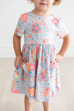 SALE Blue Retro Unicorns S/S Pocket Twirl Dress - Aaria Tees Aaria Tees