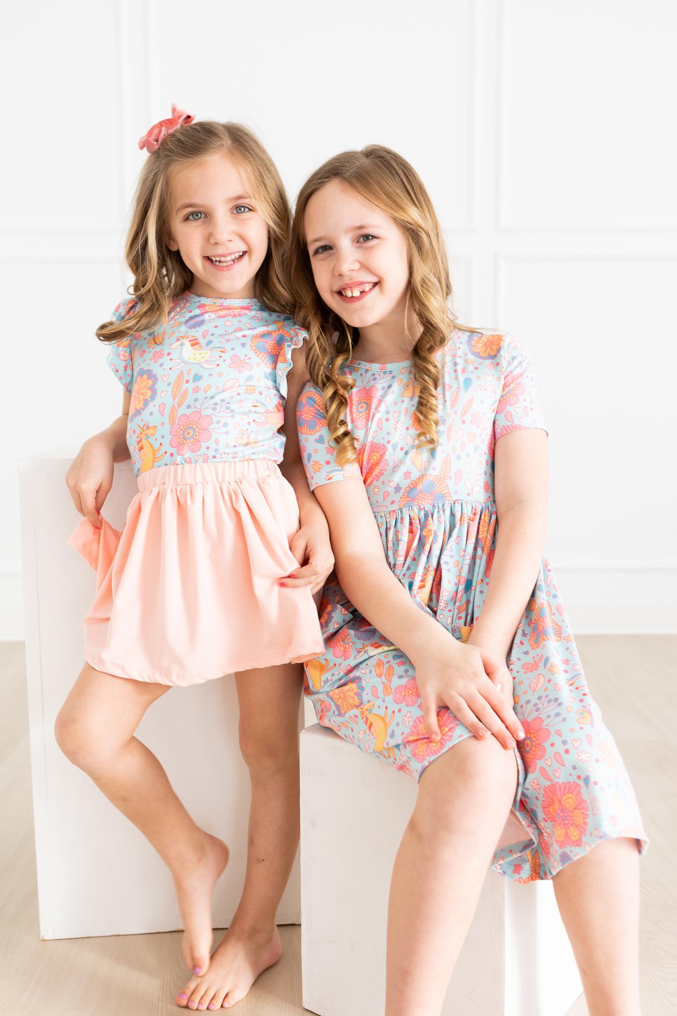 SALE Blue Retro Unicorns S/S Ruffle Tee - Aaria Tees Aaria Tees