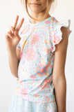 SALE Blue Retro Unicorns S/S Ruffle Tee - Aaria Tees Aaria Tees