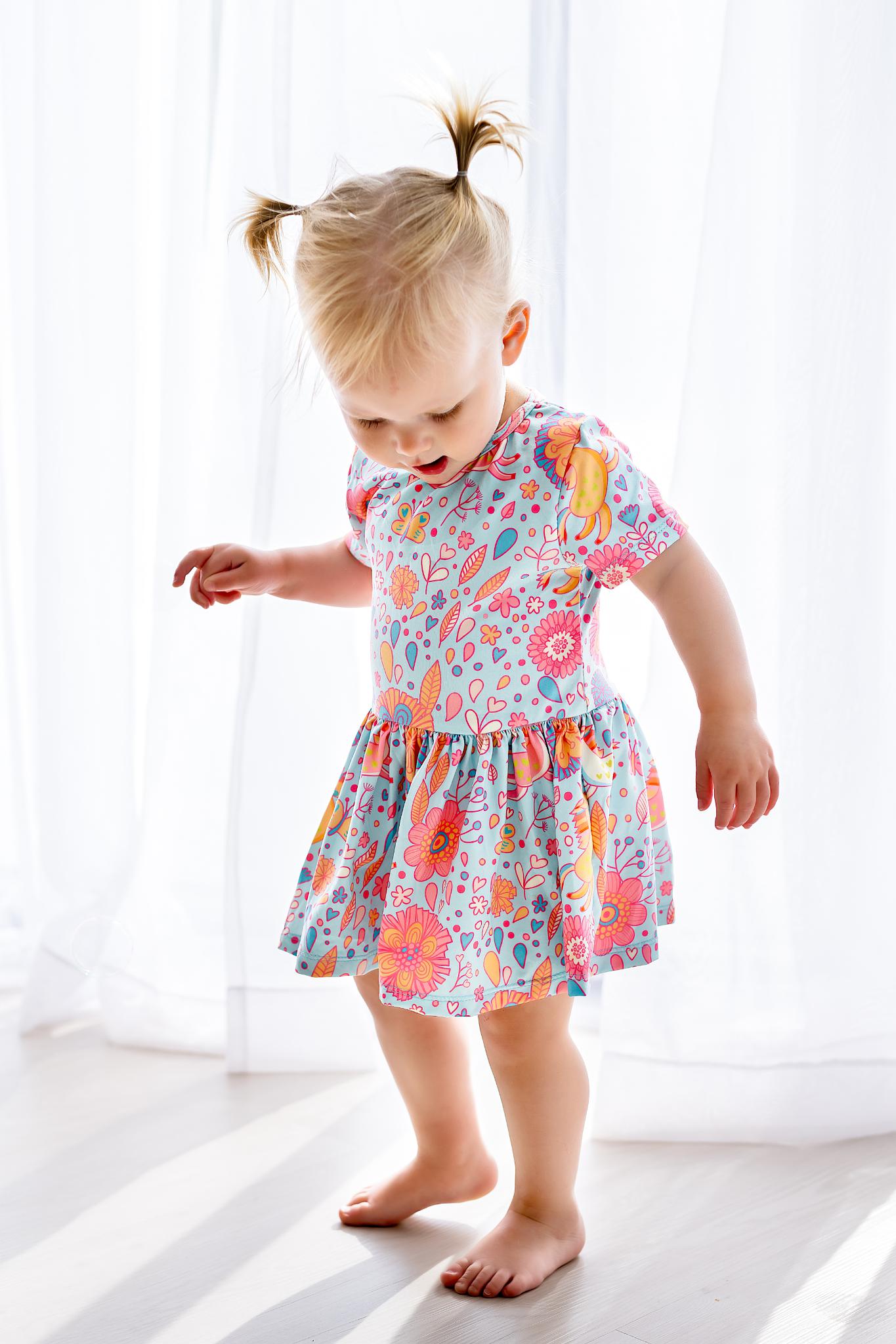 SALE Blue Retro Unicorns S/S Twirl Bodysuit - Aaria Tees Aaria Tees