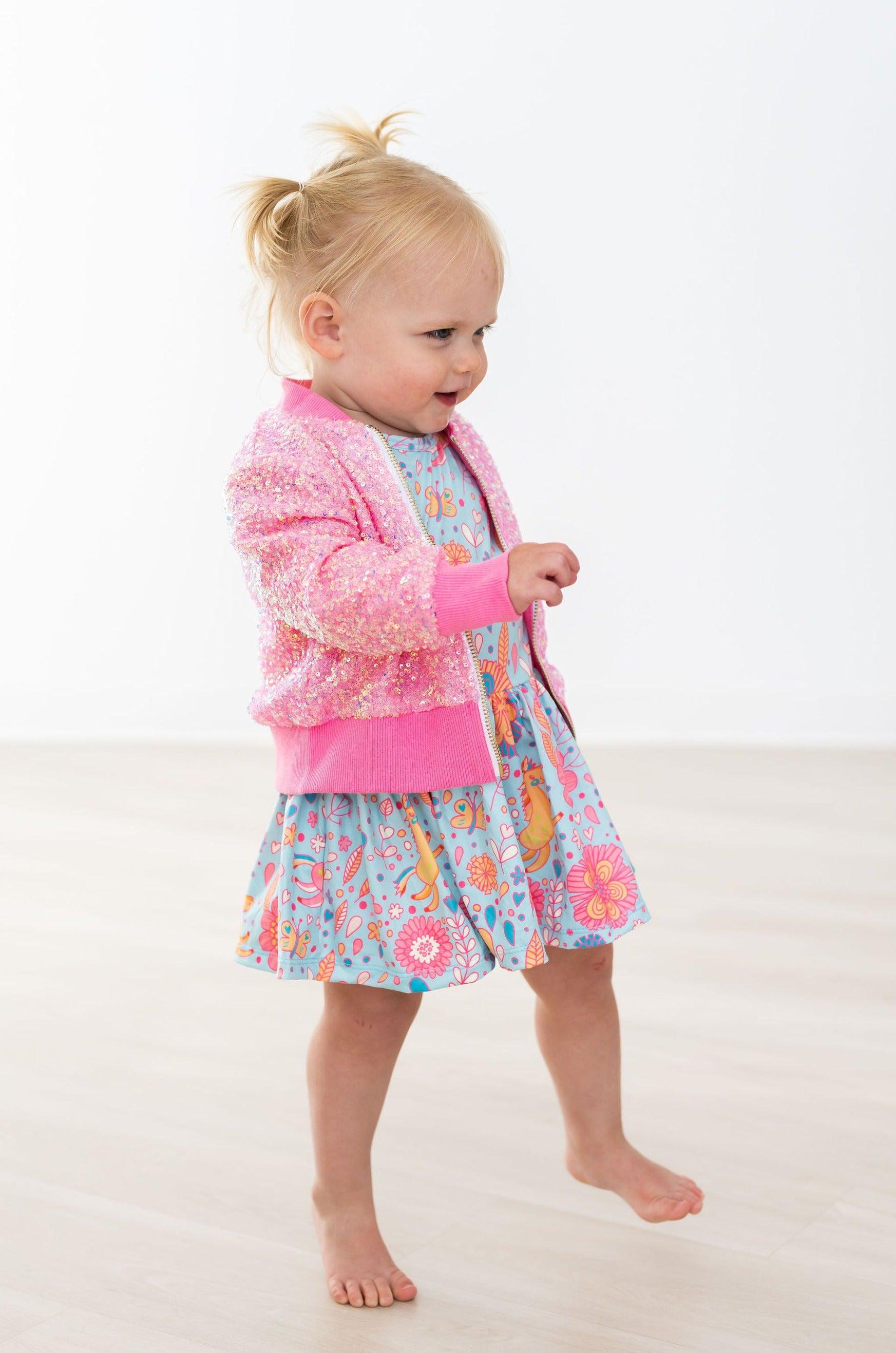SALE Blue Retro Unicorns S/S Twirl Bodysuit - Aaria Tees Aaria Tees