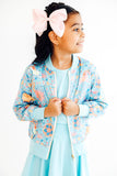 SALE Blue Retro Unicorns Satin Jacket - Aaria Tees Aaria Tees