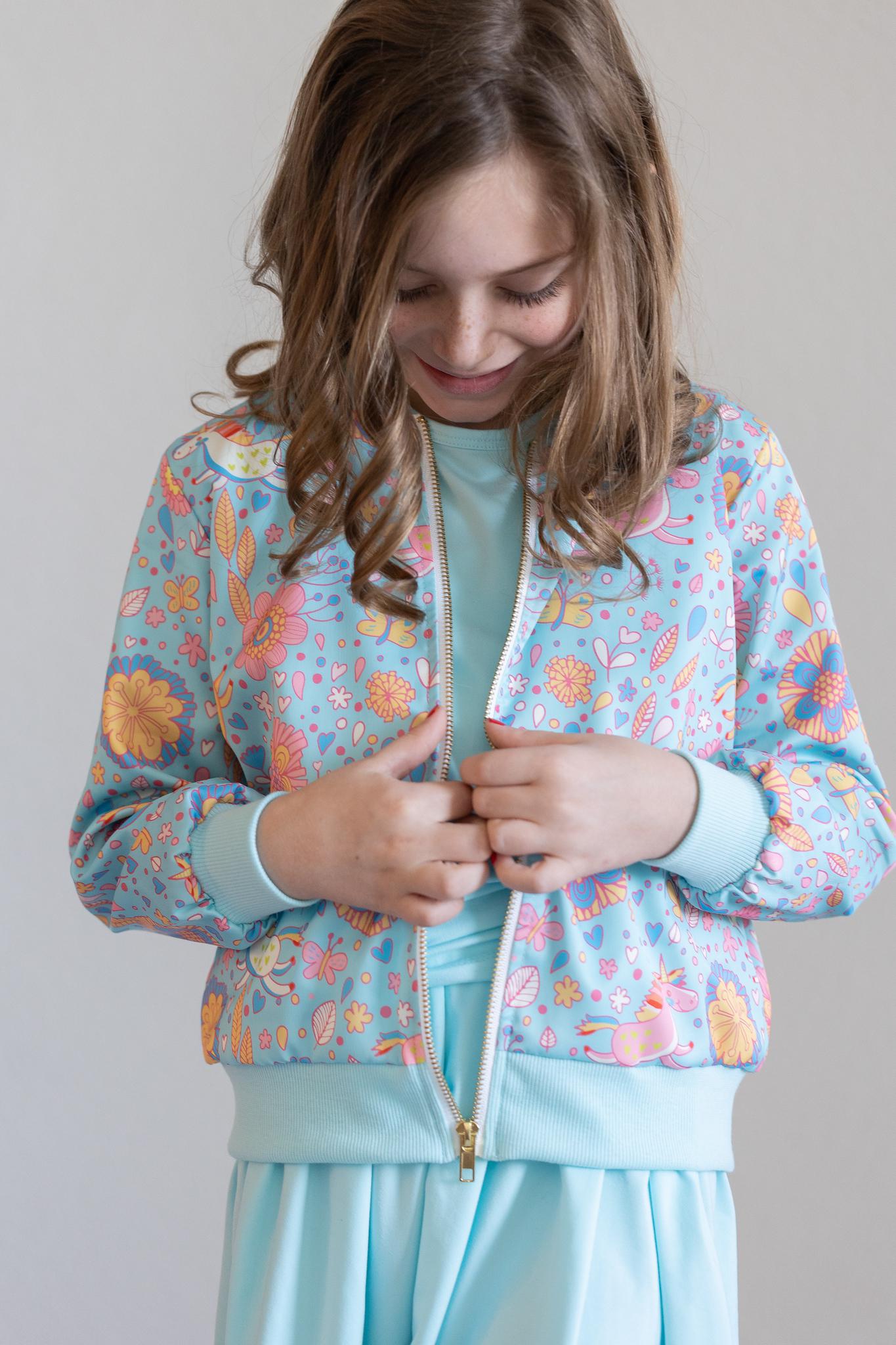 SALE Blue Retro Unicorns Satin Jacket - Aaria Tees Aaria Tees